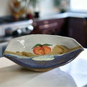 Studio Art by Chappell. Small handmade pottery Plate with Peach Design